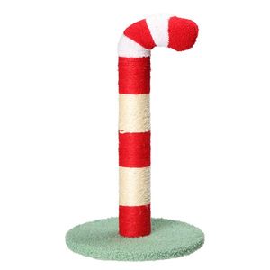 Christmas Cute Candy Cane Cat Scratcher Soft Plushy Cover Indoor Cat Tree with Sisal Scratching Post - Product Image 4