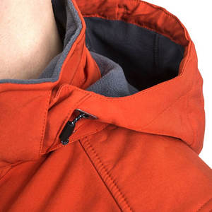 Veste d'extérieur à capuche orange pour homme personnalisée, col montant avec boutons-pression, bordure contrastée et poches zippées - Product Image 3