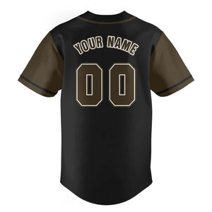 Maillot de baseball pour homme noir et marron à manches courtes, personnalisable avec nom d'équipe, coupe ajustée, imprimé par sublimation, 100 % polyester respirant - Product Image 2