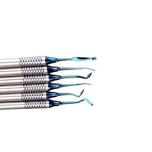 Ensemble d'instruments chirurgicaux dentaires en acier inoxydable, poignée moletée manuelle, couleur bleue, classe I - Product Image 2