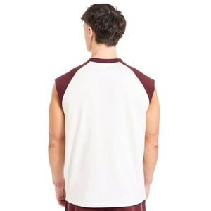 Mens White <b>Red</b> Sleeveless Tank <b>Top</b> Crew Neck Gym Workout Shirt Athletic Fitness Training Sportswear Casual Activewear Running - Product Image 2