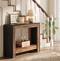 Console moderne en bois massif avec étagère de rangement, design rustique, meuble d'entrée ou de salon