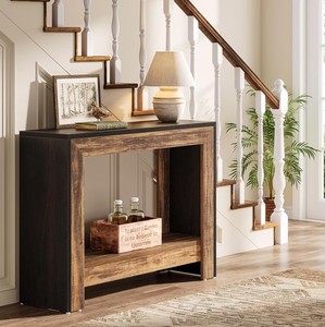 Mesa Consola Moderna de Madera Maciza con Estante de Almacenamiento, Diseño Rústico, Mueble para Entrada o Sala de Estar - Product Image 2