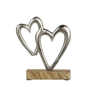 Premium Metal Art Double Heart Figurine on Mango <b>Wood</b> <b>Block</b> Base Contemporary Love Sculpture Office Desk Interior Decoration - Product Image 1