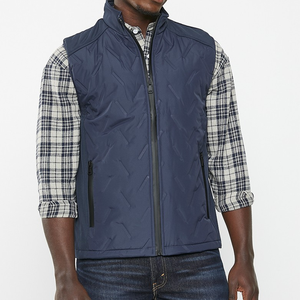Men's Navy <b>Quilted</b> Vest Mandarin Collar Zipper Closure Floral Pattern Casual Outerwear <b>Winter</b> Waterproof Windproof - Product Image 1