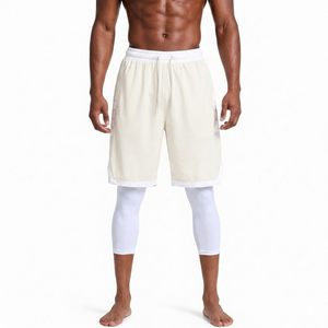 Shorts de basket-ball pour homme, blancs avec bande blanche, coupe athlétique, séchage rapide, respirants, pour l'été, fabrication sur mesure, OEM. - Product Image 2