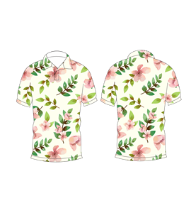 Mens <b>Cherry</b> Blossom Floral Print Polo Shirt Summer Short Sleeve Casual Collared Button <b>Top</b> Breathable Lightweight Tee - Product Image 3