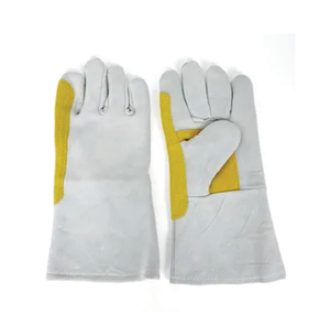 Heavy Duty Leather Welding <b>Gloves</b> With Cotton Liner Reinforced Palm Yellow Accents <b>Long</b> Cuff TIG Application - Product Image 6