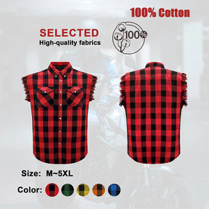 เสื้อเชิ้ตผ้าแฟลนเนลผู้ชายขายส่ง สีแดงดำ ลายตาราง ติดกระดุม มีกระเป๋าสองข้าง ผ้าฝ้ายผสมโพลีเอสเตอร์ ดีไซน์แขนเสื้อแบบสวม - Product Image 6