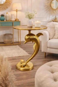 Mesa Auxiliar de Lujo con Forma de Caballito de Mar en Aluminio Dorado, Estatua de Animal Marino, Mesa Redonda para Bebidas, Decoración Costera para Sala de Estar - Product Image 3