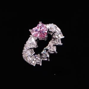 Anillo de Plata de Ley 925 con Moissanita Rosa en Forma de Corazón, Banda de Eternidad con Corte Ovalado, Joyería de Boda - Product Image 1