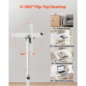 Bureau debout réglable en hauteur 32x16, bureau d'ordinateur mobile assis-debout avec plateau inclinable à 360° - Product Image 4