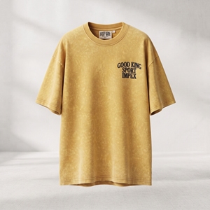 T-shirt Homme Oversize Vintage Personnalisé en Coton Épais Délavé à l'Acide, Épaules Tombantes, Imprimé en Relief 3D, Style Streetwear, Couleur Moutarde, T-shirt Vierge - Product Image 1