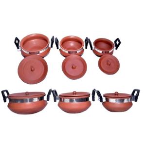 Juego de Vajilla de Arcilla Terracota con Tapas y Soporte de Acero Inoxidable (Juego de 3) - Kit de Utensilios Reutilizables Ecológicos Libres de BPA - Product Image 1