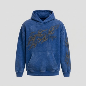 Sweat-shirt à capuche brodé bleu pour homme en molleton de coton premium, style streetwear, avec logo personnalisé, vente en gros, tendance - Product Image 6