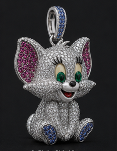 Colgante de Plata 925 con Moissanita y Diseño de Animal de Dibujos Animados, Chapado en Oro, Joyería con Engaste de Bisel de Corte Brillante Redondo, Unisex, para Regalo de Fiesta - Product Image 3