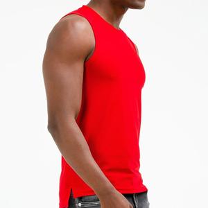 Débardeur sans manches en tricot rouge pour homme, col rond, uni, décontracté, pour l'été, séchage rapide, respirant, en Spandex/Polyester, matière personnalisable - Product Image 2