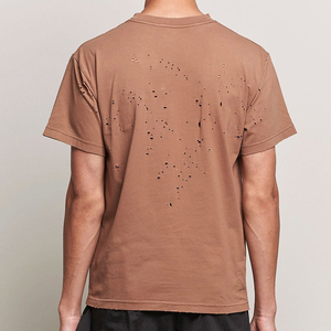 T-shirt décontracté pour homme, marron, à manches courtes et col rond, 100 % coton, en tissu toile lavé au laser, coupe oversize, respirant, couleur unie, tricoté - Product Image 2