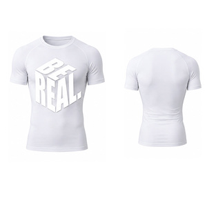 Vente en gros de t-shirts de compression pour hommes, vêtements de sport personnalisés pour la salle de sport, vêtements de sport respirants et extensibles à séchage rapide, hauts d'entraînement, marque privée, OEM - Product Image 6
