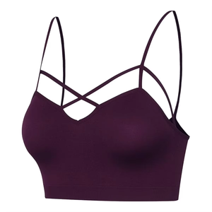 Women Sports Bra <b>Strappy</b> Crop <b>Top</b> Criss Cross Front Purple Fitness Workout Activewear Custom OEM Wholesale Supplier - Product Image 3