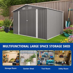 Large Outdoor Storage Shed 10 X 8 FT Metal Garden Tool Shed with Lockable Door Clear <b>Window</b> & Air <b>Vent</b> for Bicycle Storage - Product Image 5