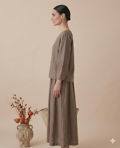 ชุดเดรสยูเครนแขนยาวคอวีแบบสองชิ้นสำหรับผู้หญิง ดีไซน์เรียบหรู สามารถสั่งตัดได้ ชุดเดรสยาวสไตล์เม็กซิกันสำหรับฤดูหนาว - Product Image 3