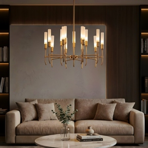 Lustre moderne en or, luminaire de plafond en verre tubulaire de luxe, lampe suspendue contemporaine en métal, lustre nordique LED pour salon - Product Image 6