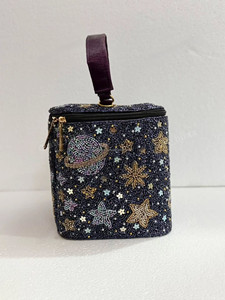 Beaded Cosmetic <b>Case</b> With Star Planet Pattern Zipper Closure Soft Handle Medium Size Bohemian Style <b>Makeup</b> Bag - Product Image 2