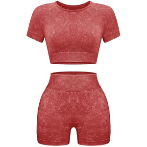 Conjuntos Deportivos para Mujer de 2 Piezas, Ropa de Yoga sin Costuras, Shorts y Top Corto, Ropa Deportiva para Gimnasio, Spandex/Algodón Transpirable - Product Image 1