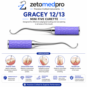 Cureta Periodontal Gracey 12/13 Mini Five Premium de Acero Inoxidable para Raspado y Planificación Radicular, Instrumento OEM Zetomed Pro - Product Image 3