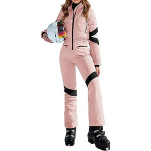 Traje de esquí de una pieza para mujer, impermeable, para deportes de invierno al aire libre, mono de snowboard aislado, chaqueta de nieve con bloques de color, una pieza - Product Image 1