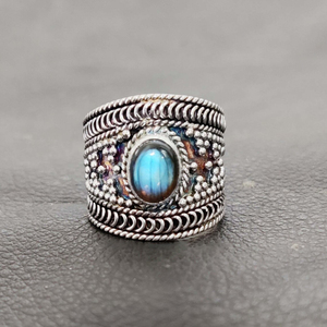 Anillo de labradorita azul fuego natural, plata de ley 925, joyería con piedra preciosa de labradorita, anillo de boda, regalo para niñas y mujeres - Product Image 1