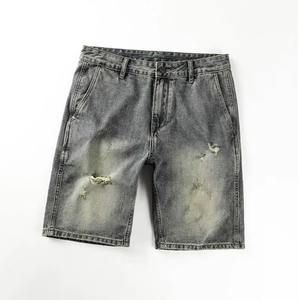 Shorts en jean pour hommes, décontractés, en coton, effet usé, broderie, taille élastique, respirants, sur mesure, haute qualité, OEM, vente en gros, mode - Product Image 1
