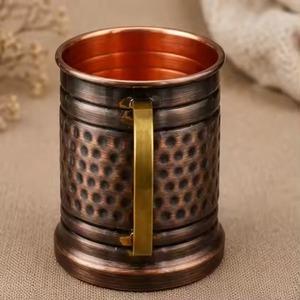 Antique Finished Hammered Moscow Mule Copper Mug With Brass Handle for <b>Beer</b> Wine Soft Drink and Vodka - Product Image 5