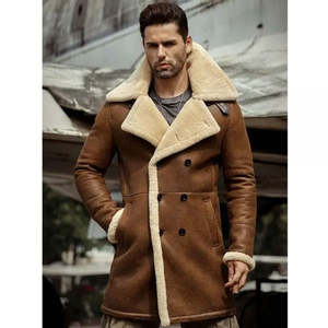 Men's Brown Suede <b>Leather</b> Jacket <b>With</b> Faux <b>Fur</b> Lining Turn-down Collar Windproof Winter <b>Coat</b> Regular Fit Casual Style - Product Image 3
