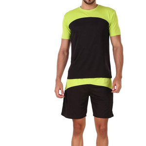 Conjunto Deportivo para Hombre, Camiseta y Pantalones Cortos en Negro y Verde Lima, Corte Regular, Tejido Deportivo de Secado Rápido, para Entrenamiento y Fitness al Aire Libre - Product Image 1