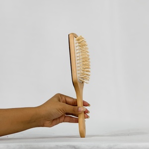 Wooden Hair Brush With <b>Leather</b> Inlay Geometric Pattern <b>Rivet</b> Detail Handle <b>leather</b> inlay handle Handmade - Product Image 3