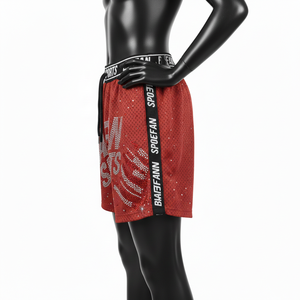 Pantalones Cortos Deportivos de Malla para Hombre, 150 GSM, Tela de Poliéster Suave, Paneles Laterales en Contraste Rojo, Logotipo Personalizado, Pantalones Cortos para Mujer - Product Image 3