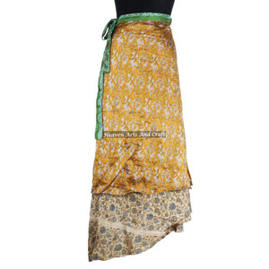 Custom Size Women's Vintage Silk Sari Long Length <b>Wrap</b> <b>Skirt</b> Multi-Color 2-Layer Reversible Plus Size Pencil <b>Skirt</b> For Wear - Product Image 5