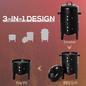 Grill Affumicatore Verticale a Carbone 3 in 1 con 2 Aree di Cottura e Termometro per Cucine Esterne, Barbecue da Campeggio - Product Image 4