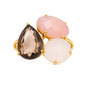 Anillo de Boda de Plata de Ley 925 con Cuarzo Multicolor, Chapado en Oro Rosa, Engaste de Garra, Calidad 3A, Forma de Paz, Unisex - Product Image 2