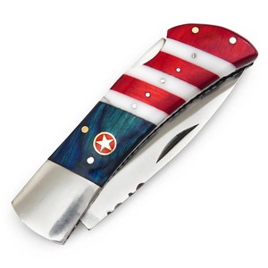 Couteau pliant en acier inoxydable et acier Damas, manche en bois avec drapeau du Texas, pour la poche, EDC, la chasse, le camping, support ODM OEM - Product Image 5