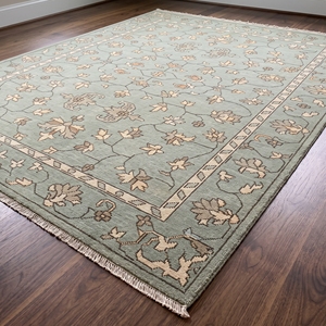 Tapis Oushak vert sauge vintage, tissé à la main, en laine, à motifs floraux, réversible, avec envers en latex, tapis traditionnel pour chambre à coucher et salon - Product Image 6