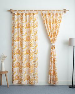 Rideaux en coton fleuri imprimés à la main, ensemble de rideaux traditionnels indiens pour la maison, la chambre et le salon - Product Image 1