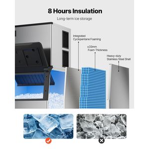 เครื่องทำน้ำแข็งสำหรับครัวเชิงพาณิชย์ ขนาด 800 ปอนด์/24 ชั่วโมง พร้อมระบบทำความสะอาดตัวเอง และถังเก็บน้ำแข็งขนาดใหญ่ 500 ปอนด์ - Product Image 4