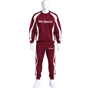 Ensemble de survêtement unisexe bordeaux avec sweat-shirt à col rond et pantalon de jogging, rayures contrastées, tenue de sport décontractée pour l'entraînement - Product Image 1