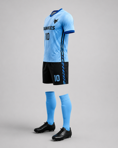 Ensemble de maillot de football Fawkes pour homme, bleu clair, short noir, imprimé numérique, évacuation de l'humidité, respirant, 100% polyester, coupe athlétique, toutes tailles - Product Image 2