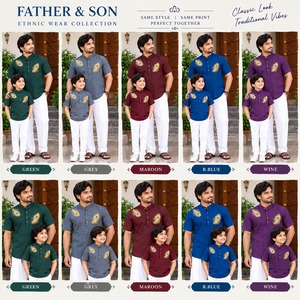 Camiseta Étnica para Padre e Hijo, Ropa Familiar a Juego, Manga Corta, con Botones, Estampado de Pavo Real, Tradicional, para Hombre y Niño - Product Image 1