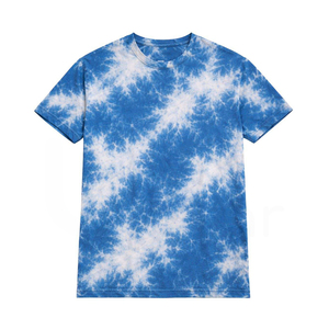 Camiseta de Manga Corta con Cuello Redondo y Estampado Tie-Dye para Hombre, Informal, Tejida, con Patrón Azul y Blanco, Corte Regular, 100% Algodón - Product Image 1