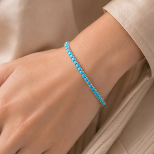 925 Sterling Silver Vintage <b>Gold</b> Turquoise Cabochon Chain Link Tennis <b>Bracelet</b> for Women - Product Image 4